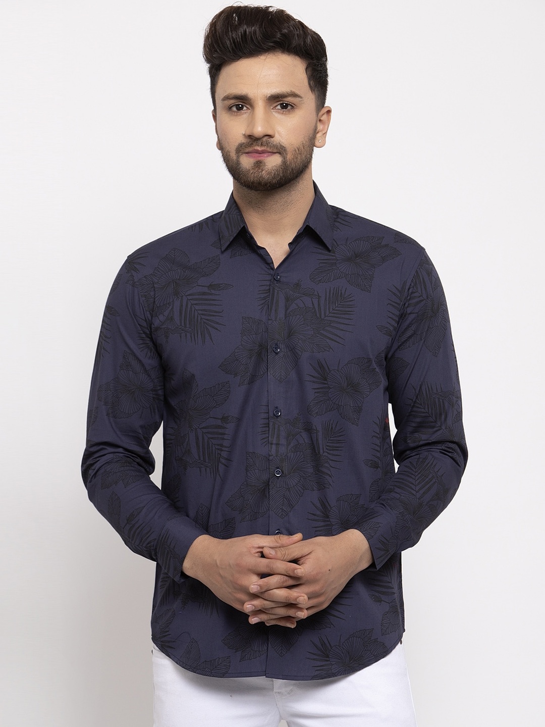 

JAINISH Men Navy Blue Smart Slim Fit Printed Casual Shirt