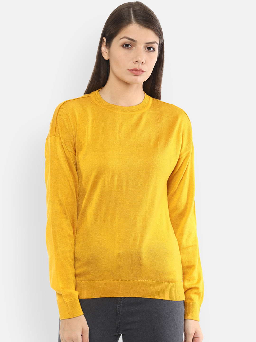 

Van Heusen Woman Women Yellow Solid Acrylic Pullover