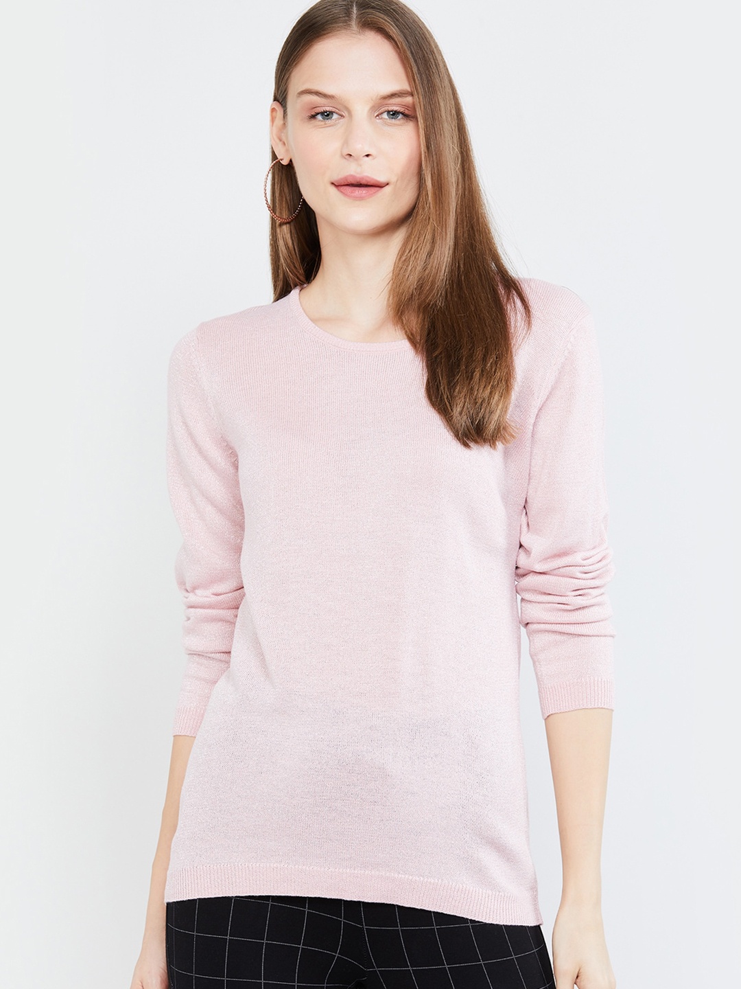 

max Women Pink Solid Pullover Sweater