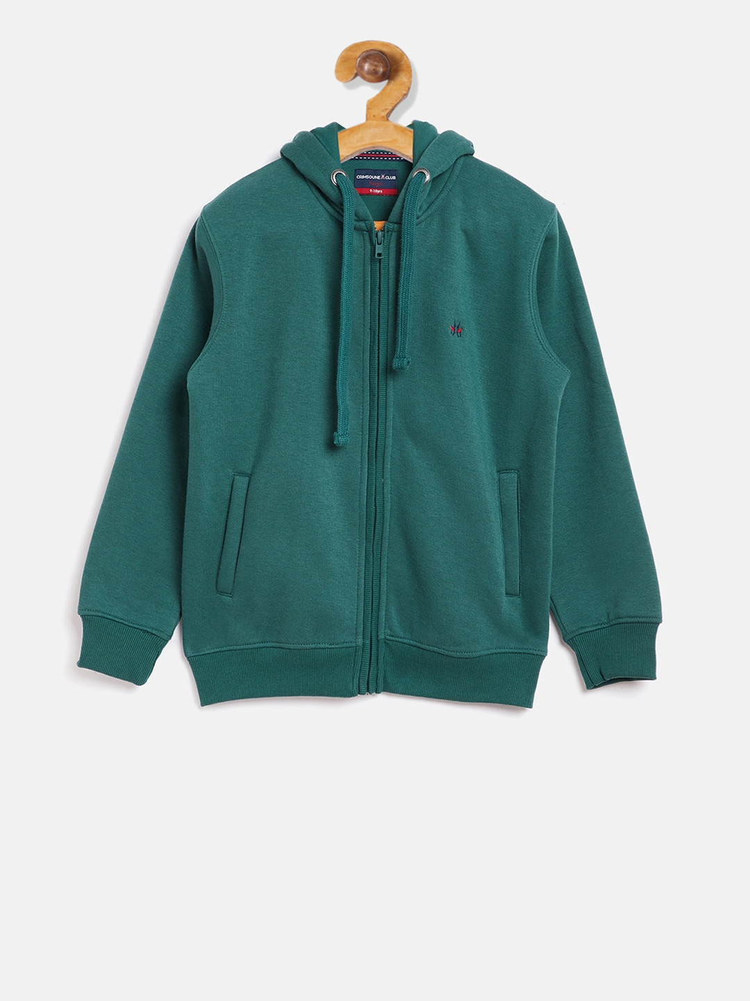 

Crimsoune Club Boys Green Solid Hooded Sweatshirt