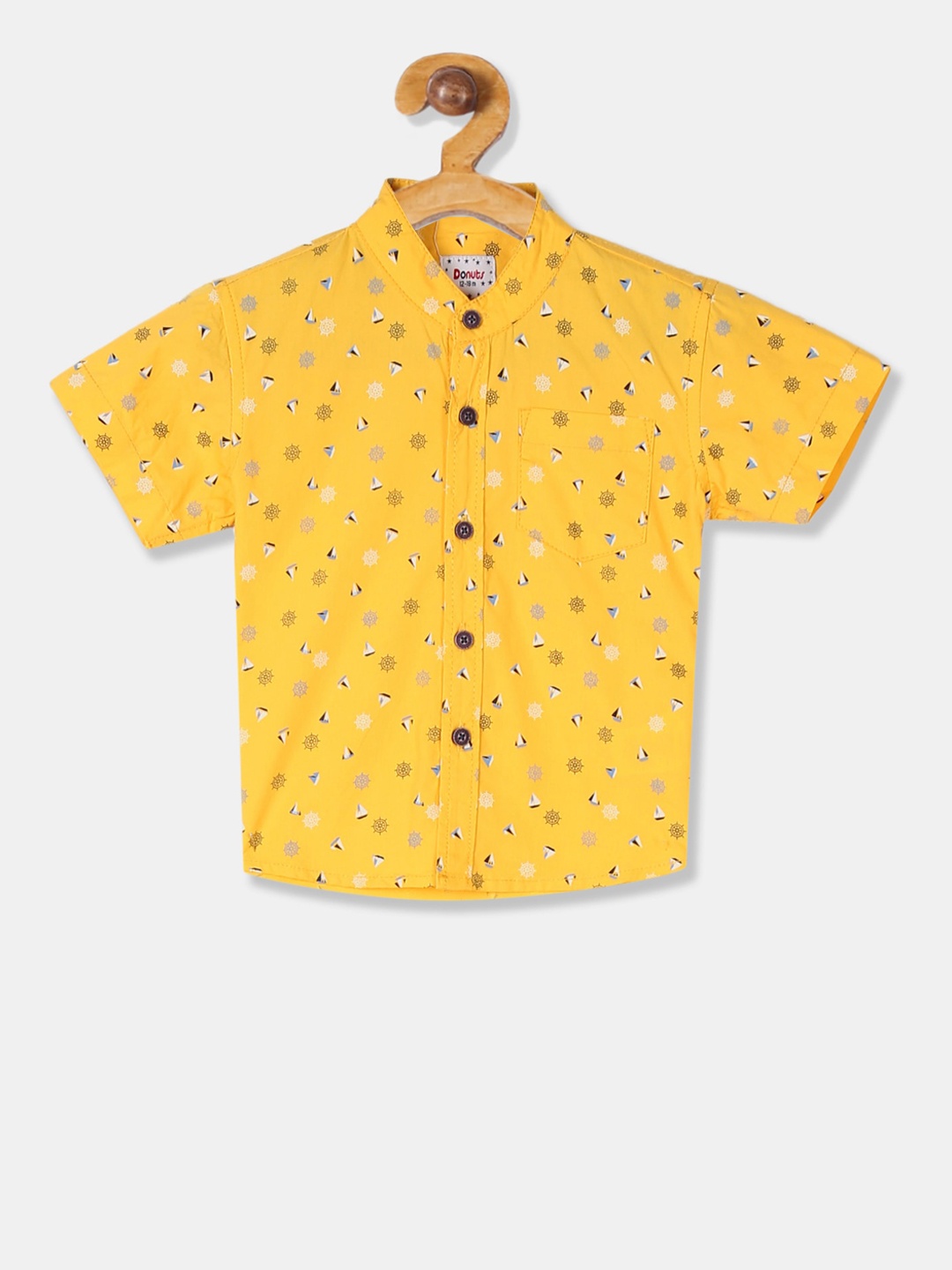 

Donuts Boys Yellow & Black Regular Fit Printed Casual Shirt