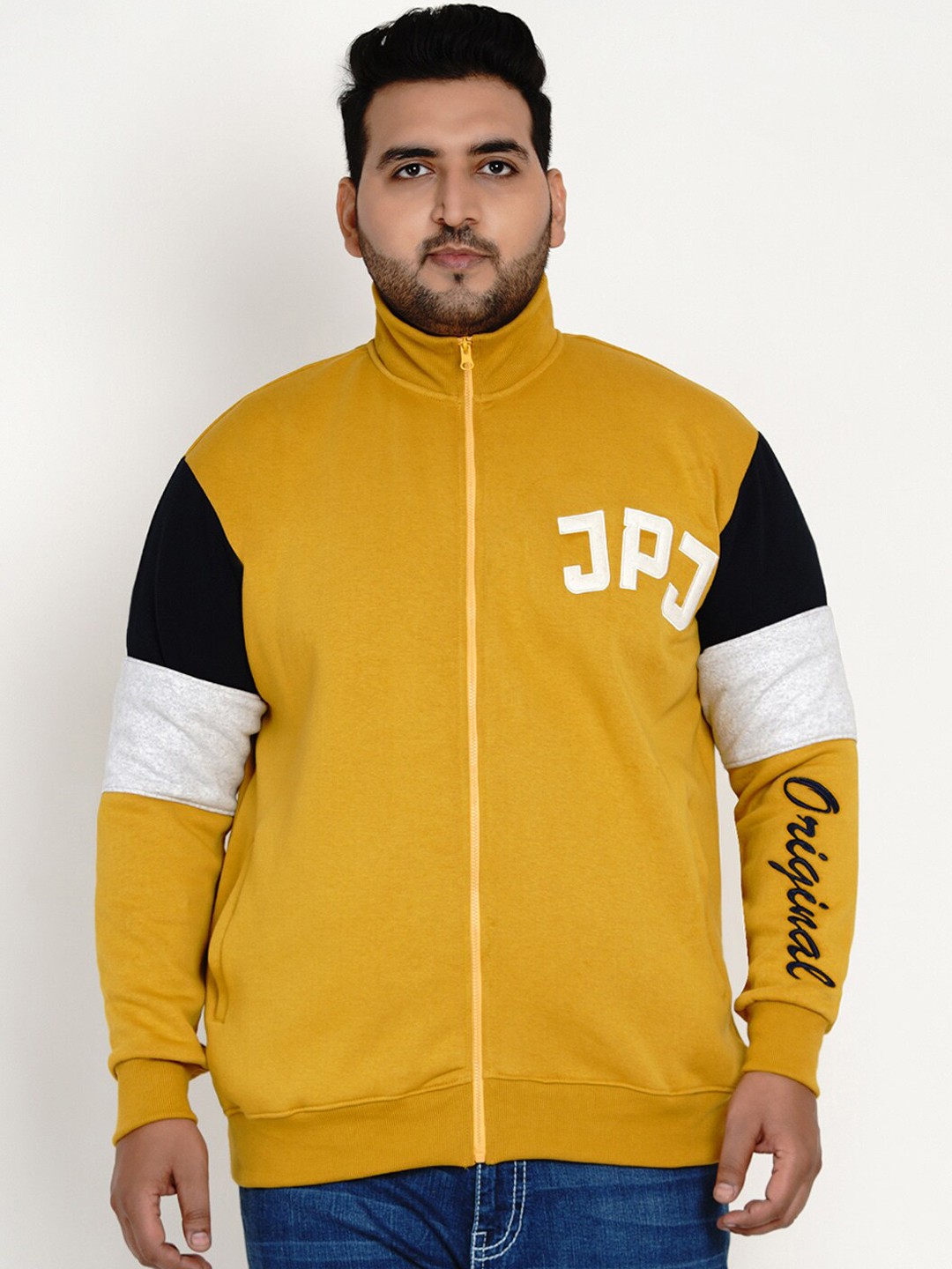 

John Pride Men Mustard Yellow Solid Sweatshirt