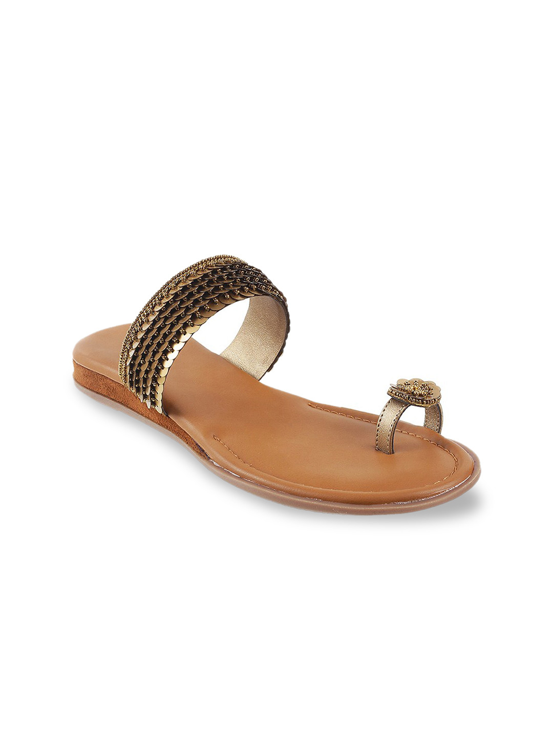 

Mochi Women Gold-Toned Woven Design One Toe Flats