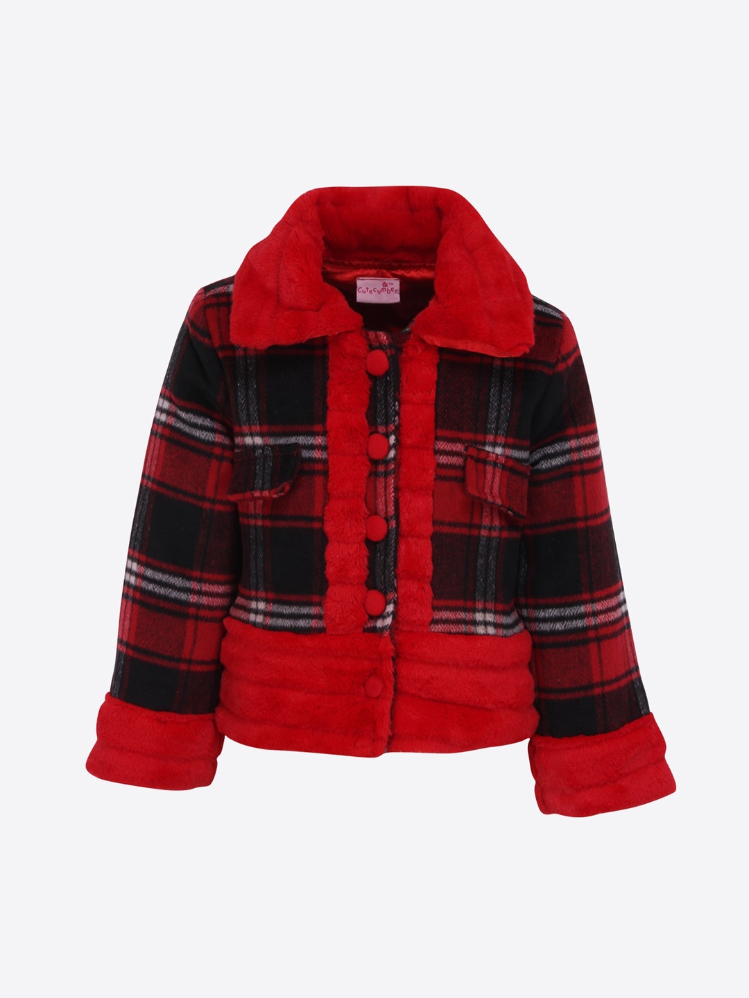 

CUTECUMBER Girls Red & Black Checked Overcoat