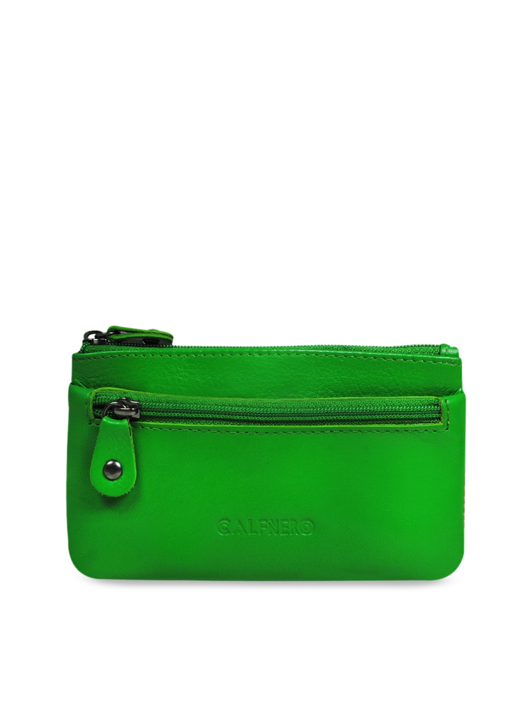 

CALFNERO Unisex Green Solid Leather Zip Around Wallet