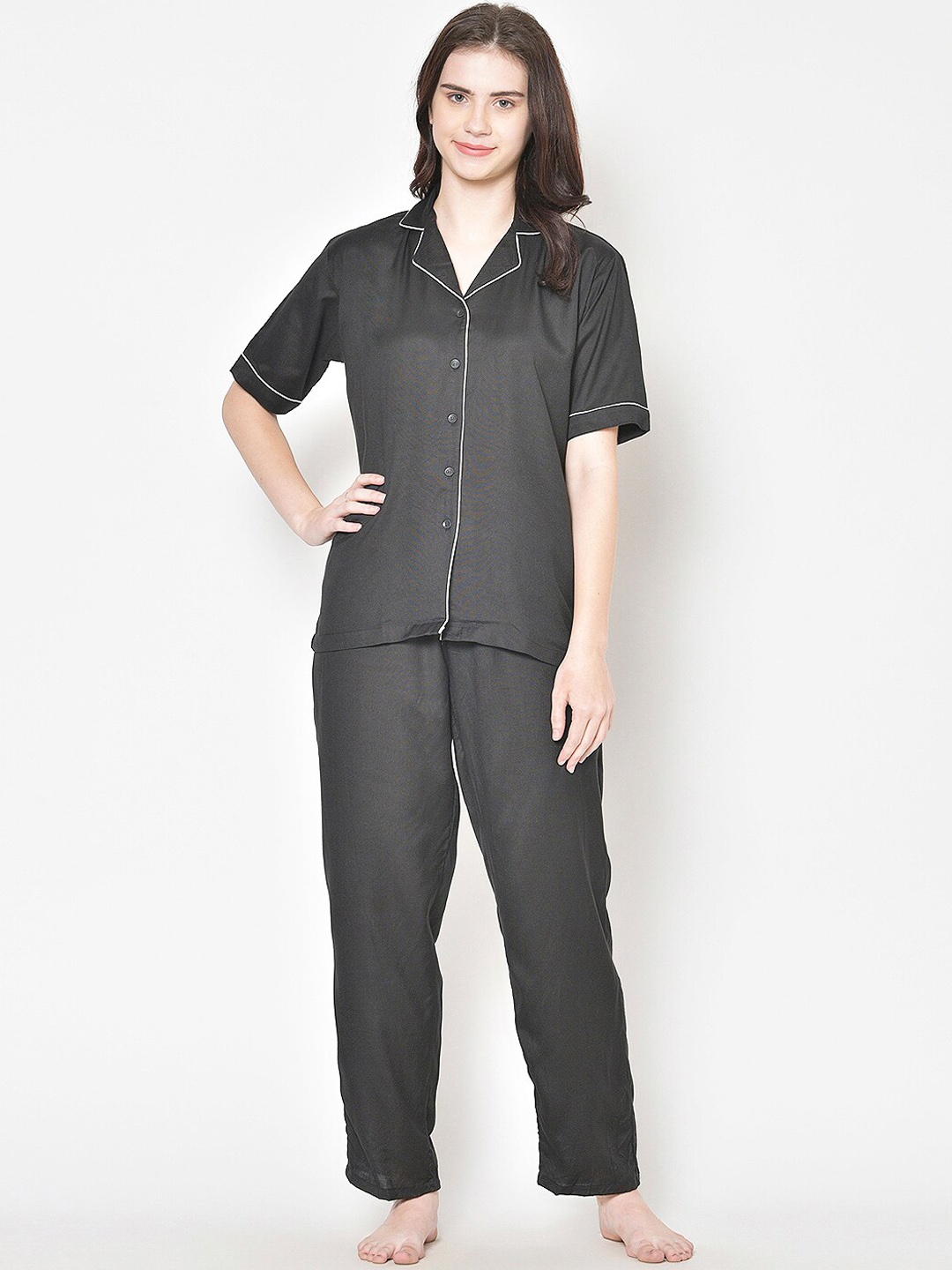 

Cation Women Black Solid Night Suit