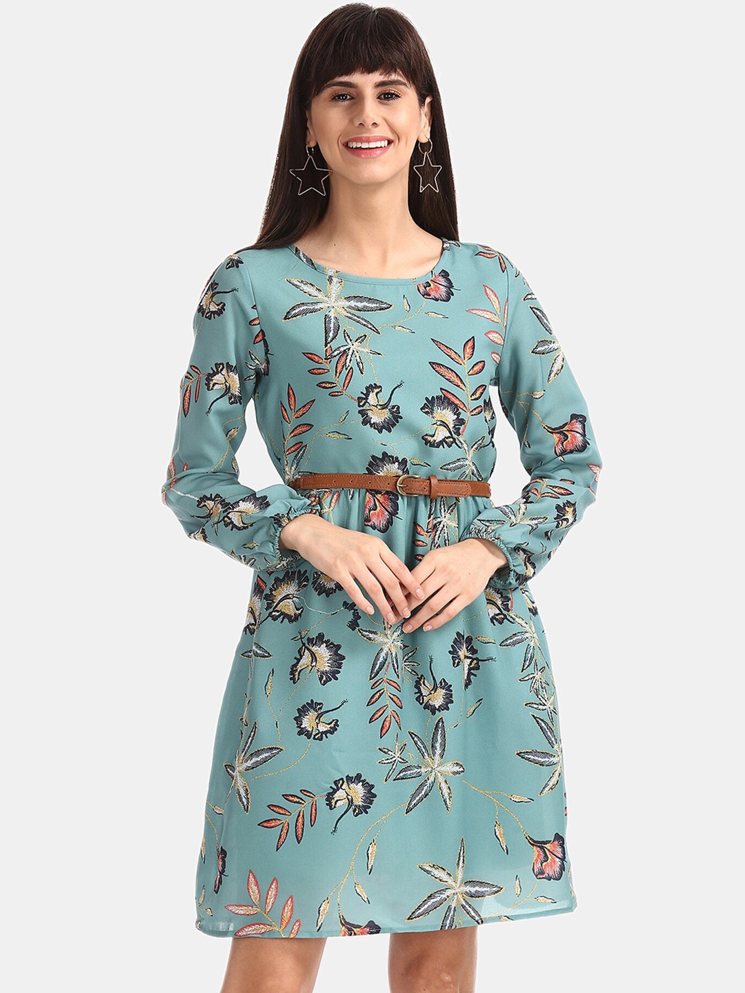 

Cherokee Women Green Printed Fit and Flare Dress