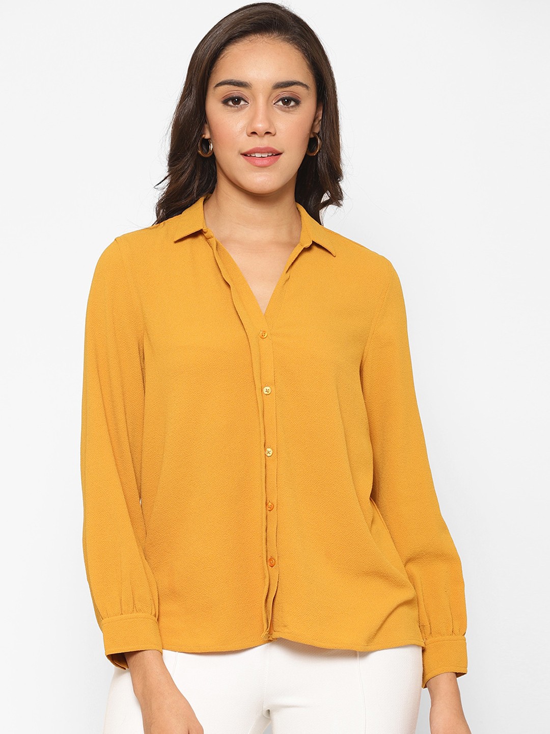 

HOUSE OF KKARMA Women Mustard Yellow Regular Fit Solid Casual Shirt