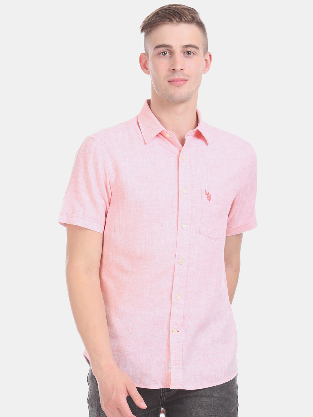 

U.S. Polo Assn. Men Pink Regular Fit Solid Casual Shirt