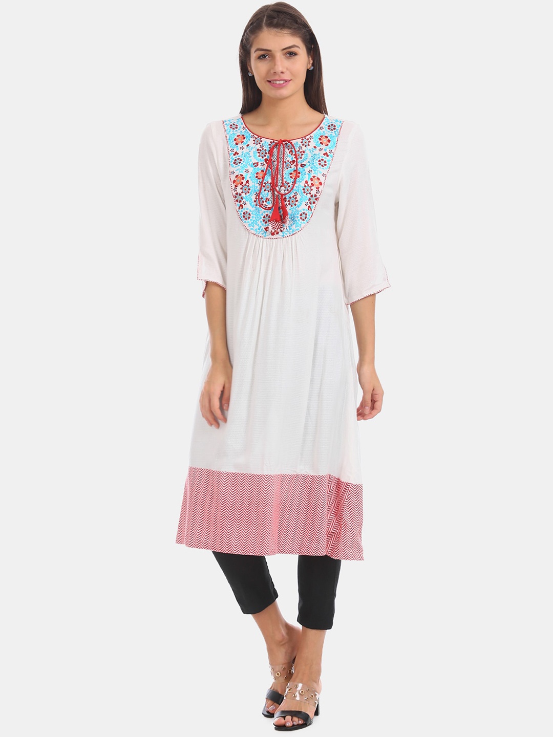 

Anahi Women White Yoke Design A-Line Kurta