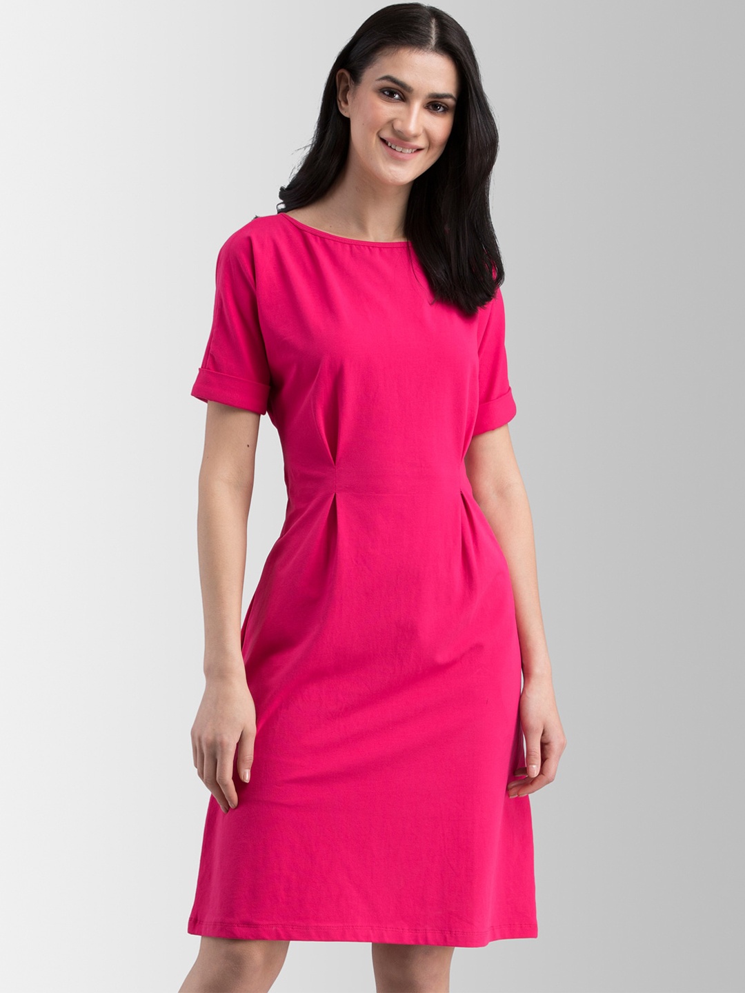 FableStreet Women Pink Solid Fit & Flare Dress