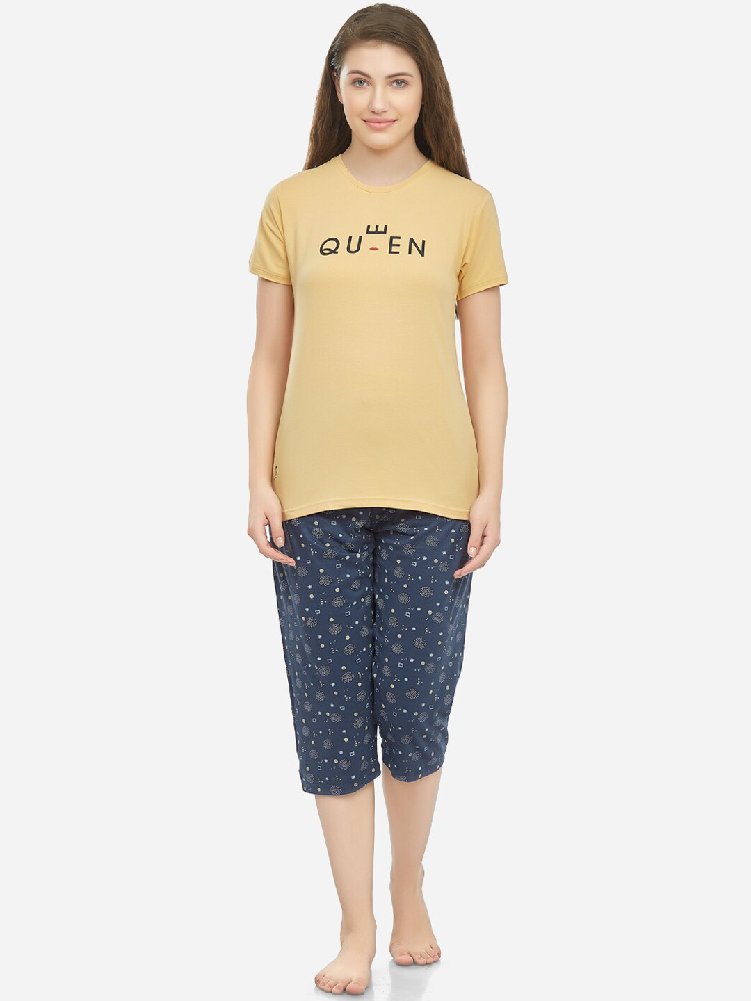 

Lenissa Women Yellow & Navy Printed Night Suit