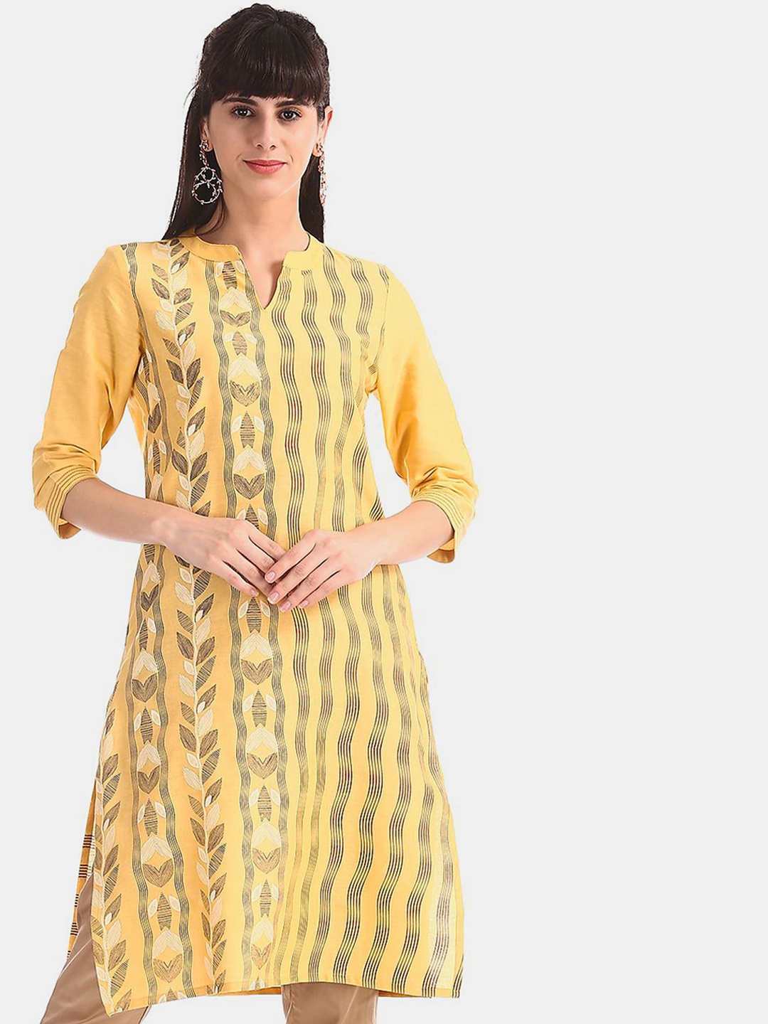 

Karigari Women Mustard Woven Design A-Line Kurta