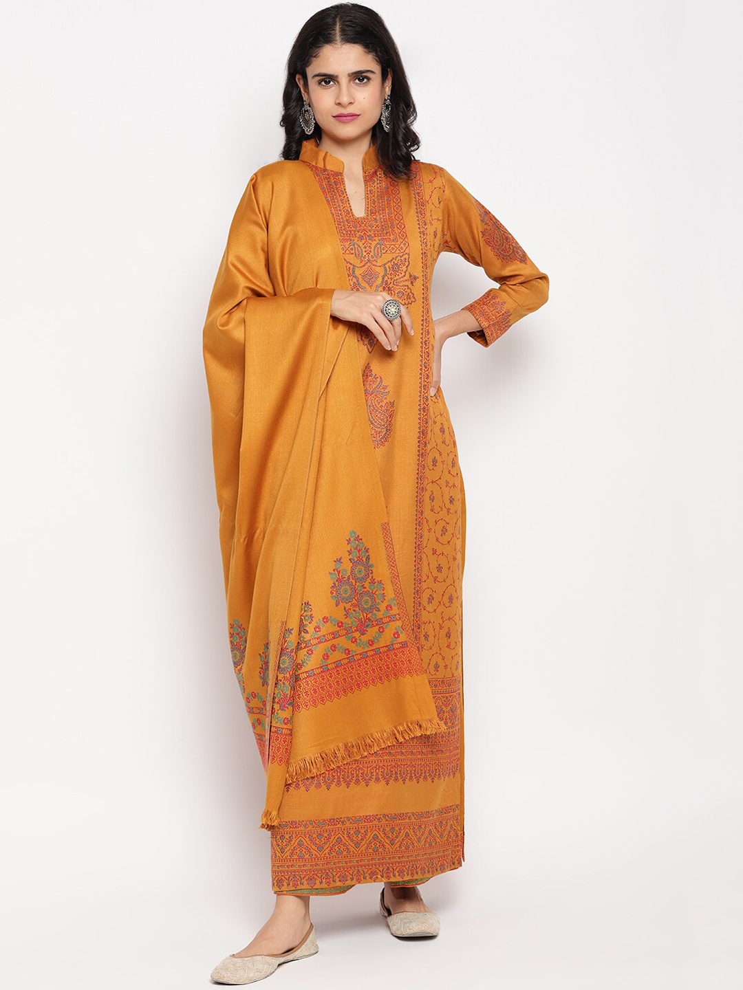 

HK colours of fashion Women Mustard Yellow Woven Design Unstitched Dress Material