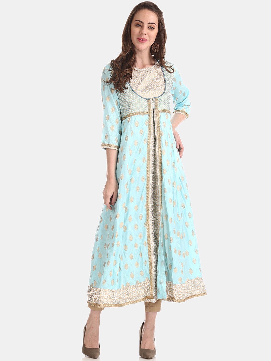 

Anahi Women White & Gold-Toned Printed Anarkali Kurta With Jacket