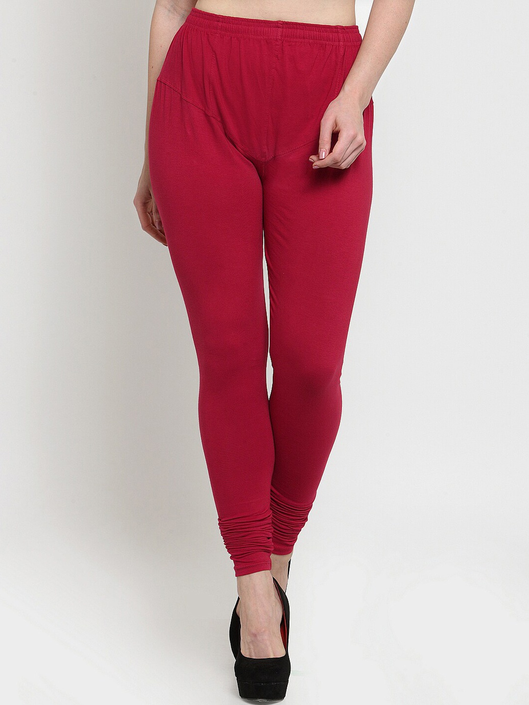 

N-Gal Women Red Solid Churidar-Length Leggings