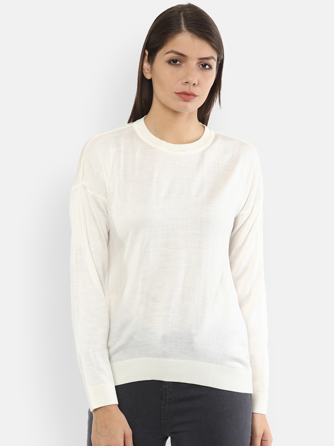 

Van Heusen Woman Women White Solid Acrylic Pullover Sweater