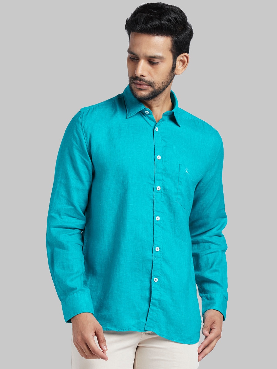 

Parx Men Teal Blue Slim Fit Solid Casual Shirt