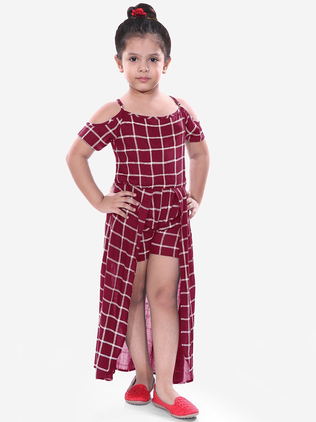 

Naughty Ninos Girls Maroon Checked A-Line Dress