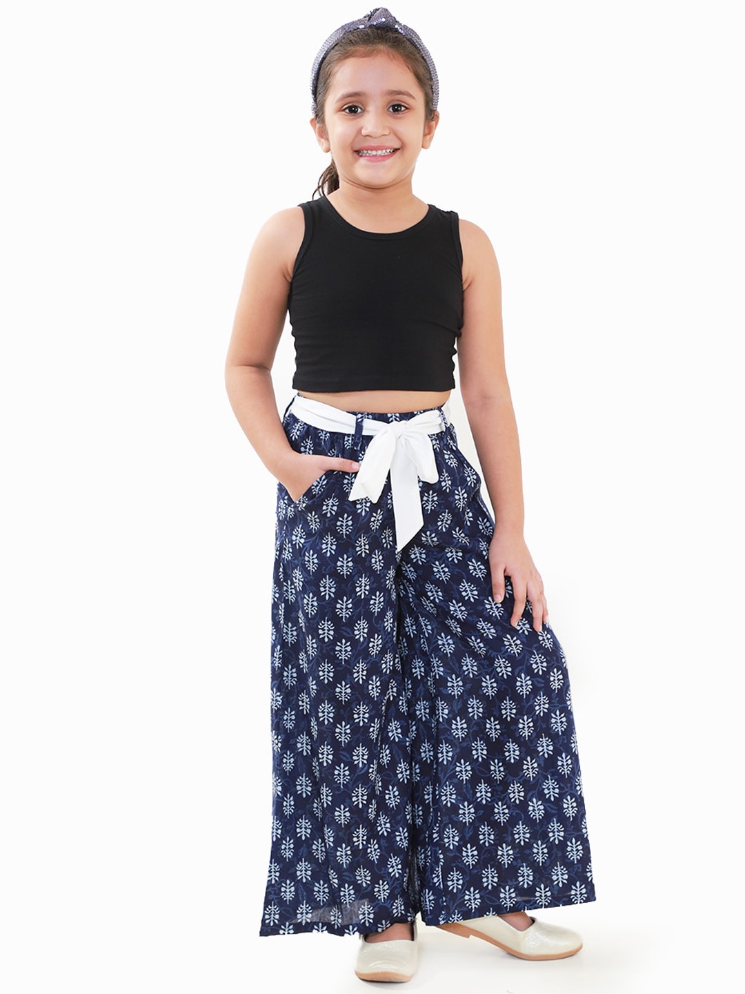 

Naughty Ninos Girls Navy Blue & Black Printed Top with Palazzos