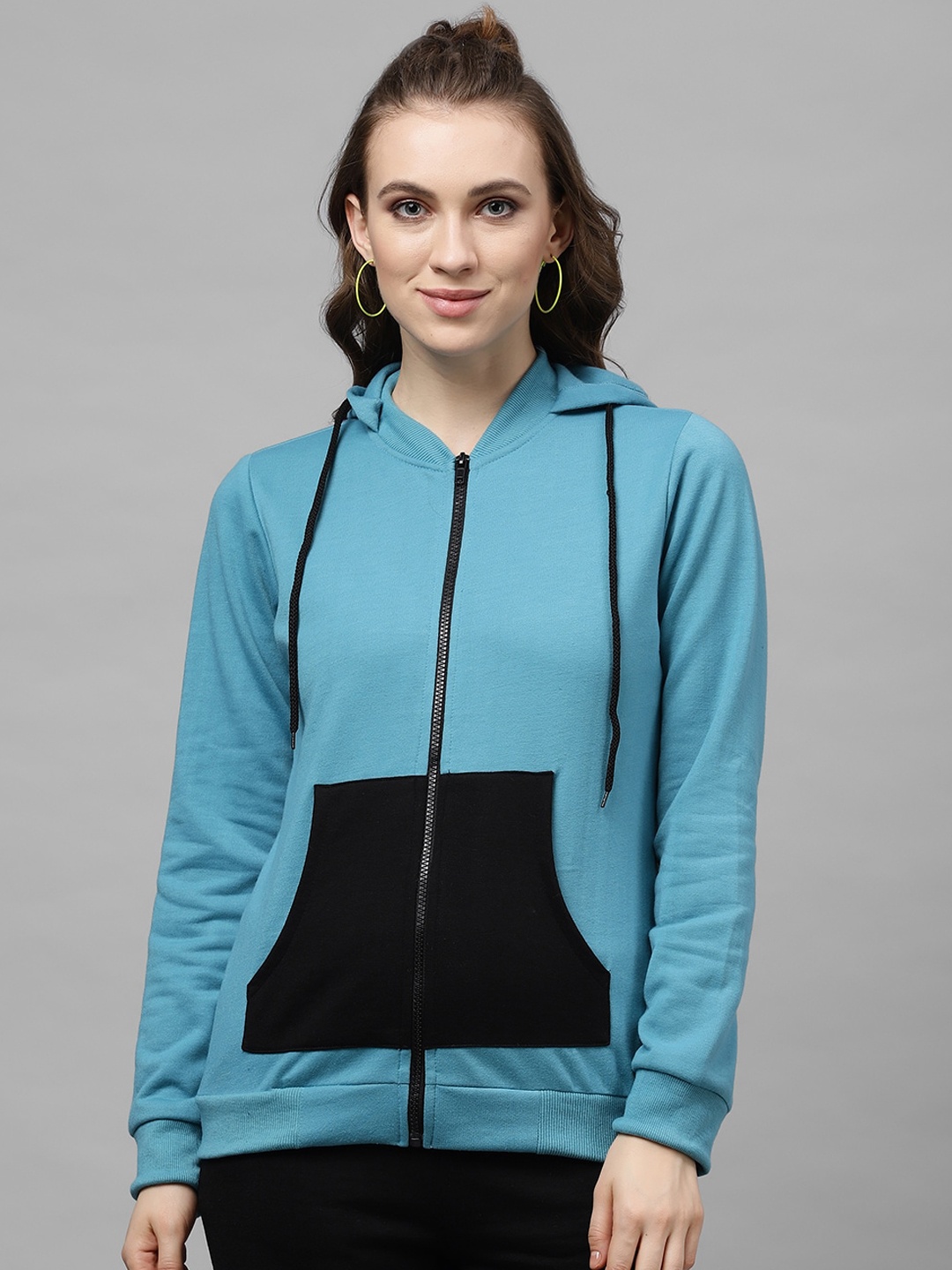 

Athena Women Blue Solid Hooded Sweatshirt