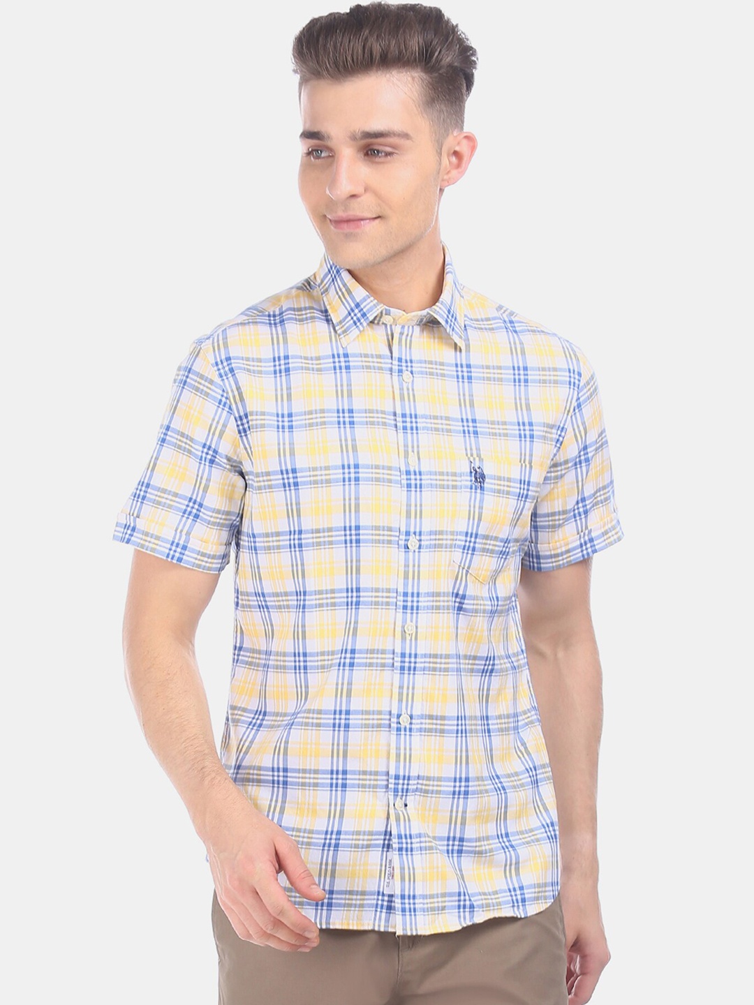 

U.S. Polo Assn. Men Yellow & Blue Regular Fit Checked Casual Shirt
