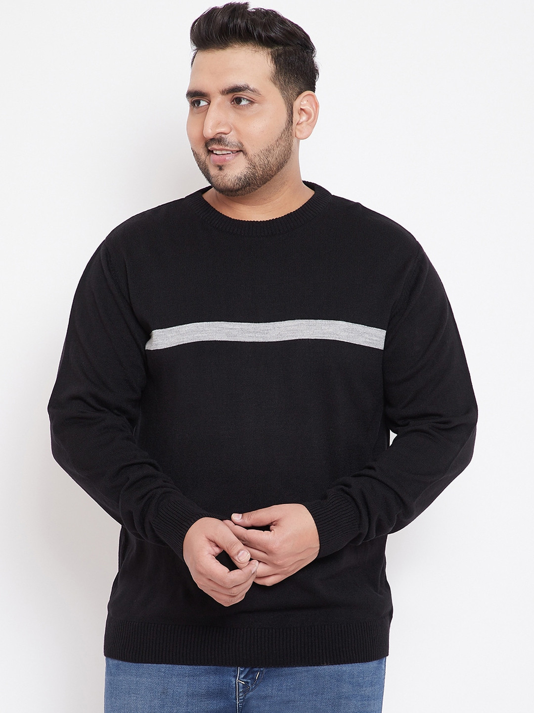 

bigbanana Men Black & Grey Solid Pullover Sweater