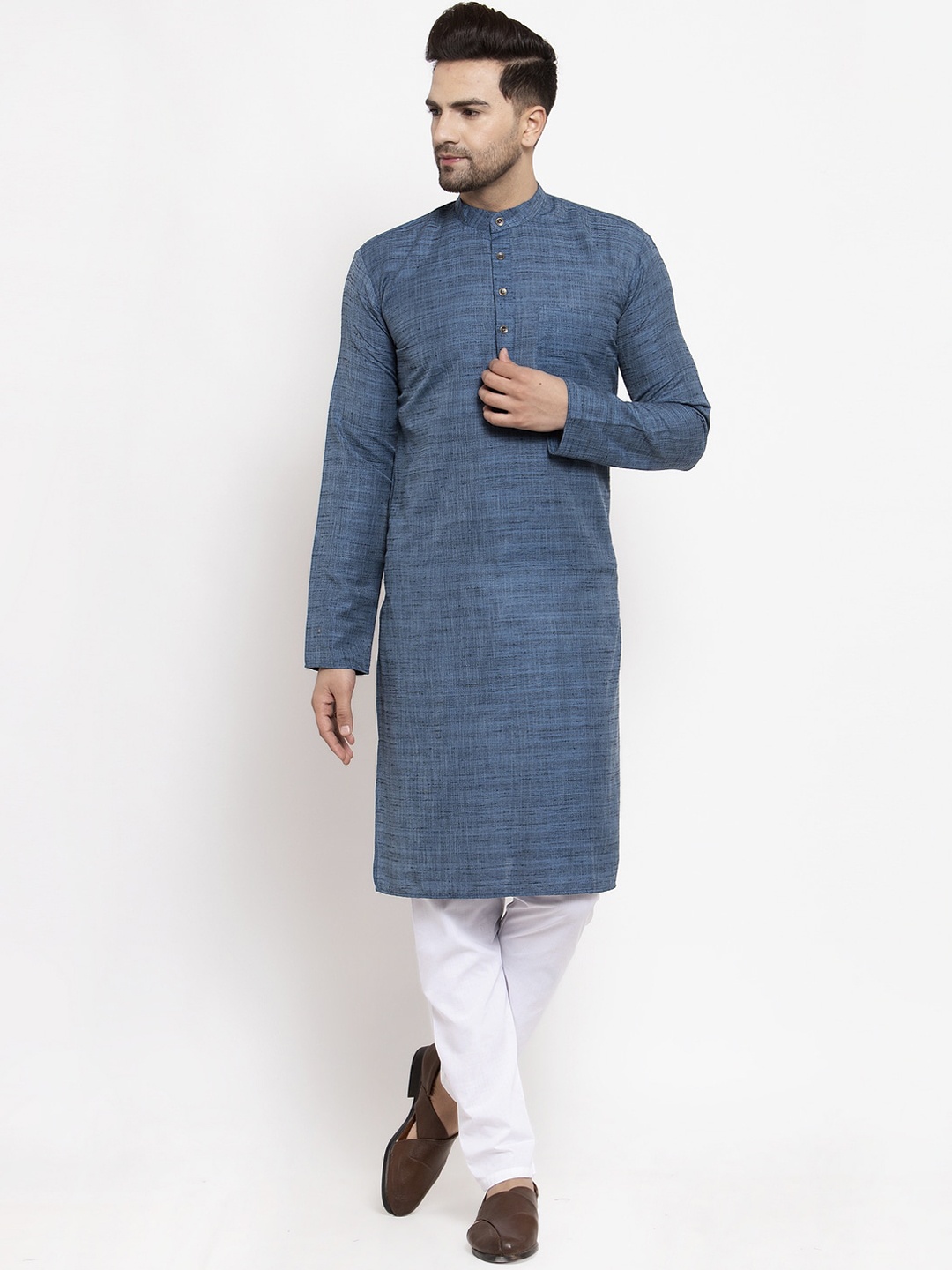 

Jompers Men Navy Blue Striped Kurta with Pyjamas