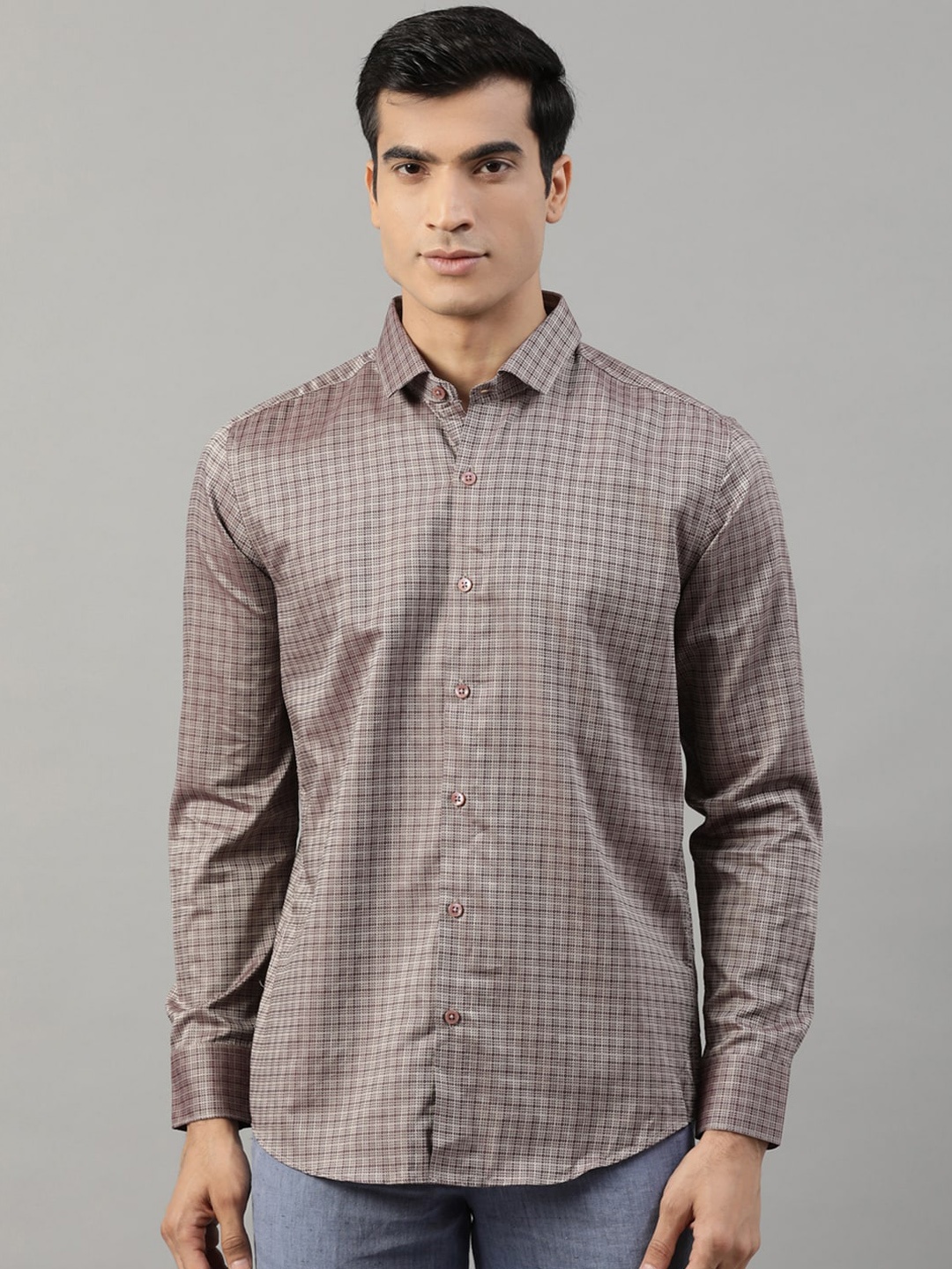 

HARSAM Men Grey Regular Fit Checked Casual Shirt