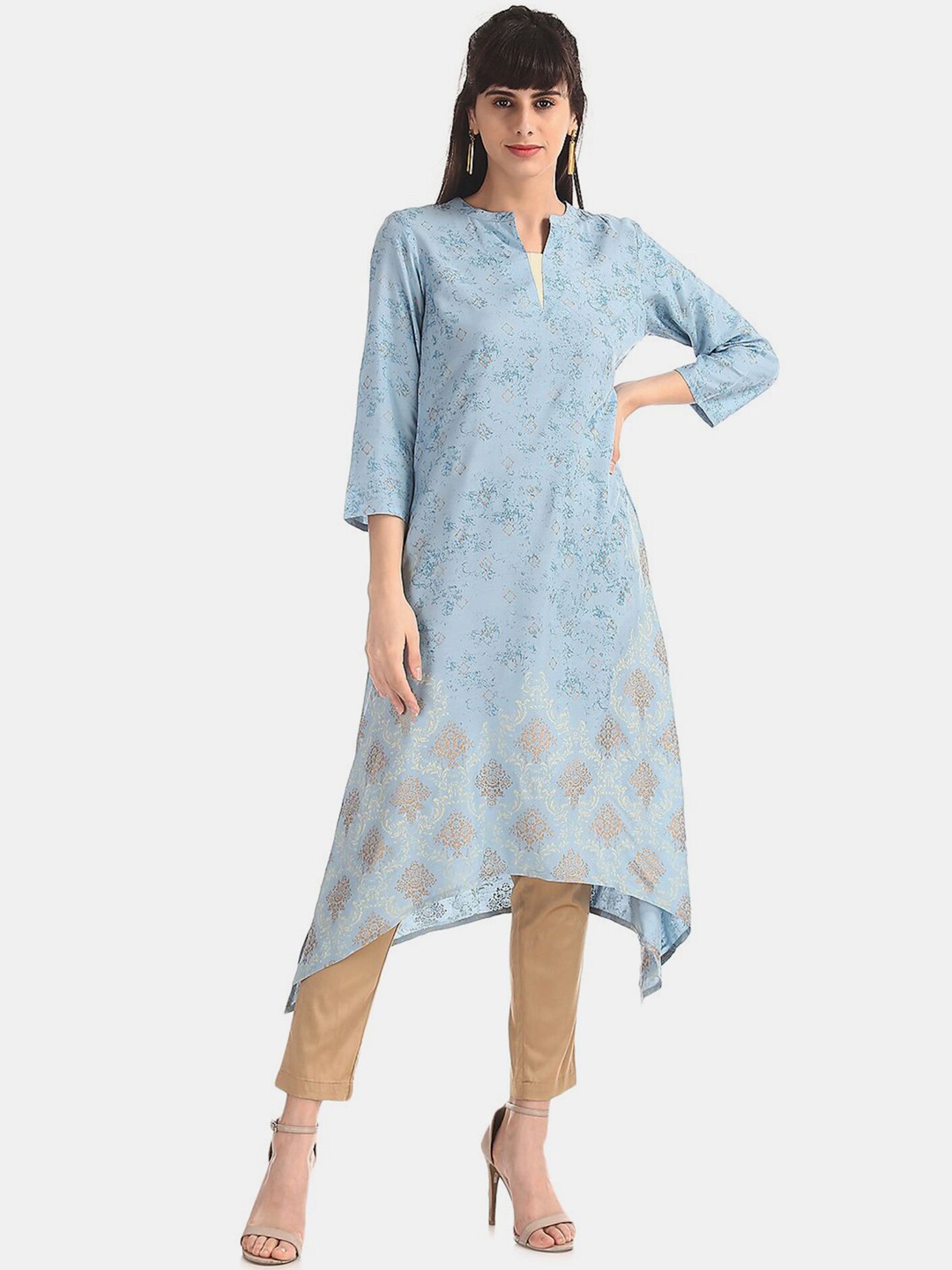 

Karigari Women Blue Embroidered A-Line Kurta