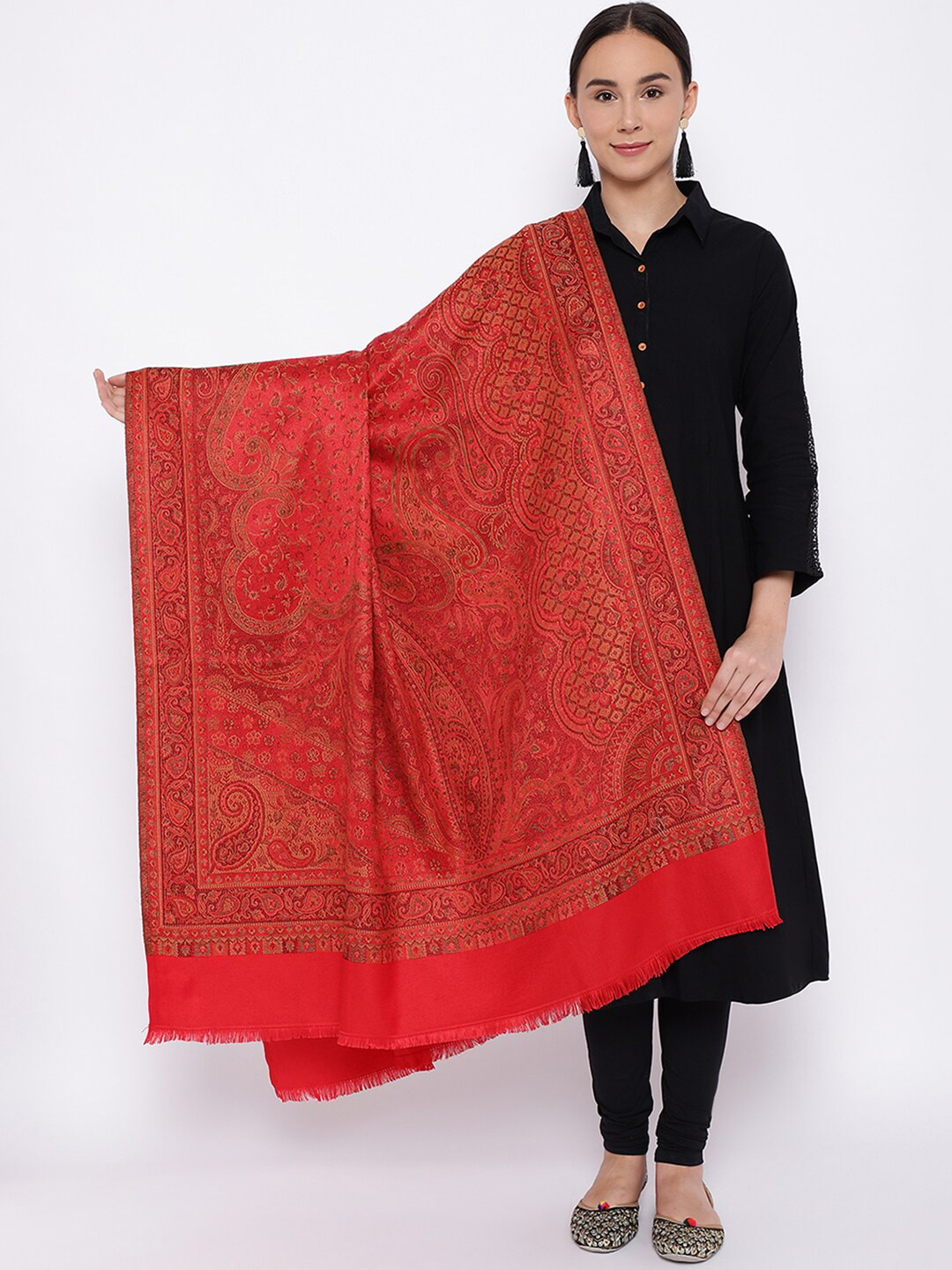 

Pashmoda Women Red Woven-Design Jamawar Shawl