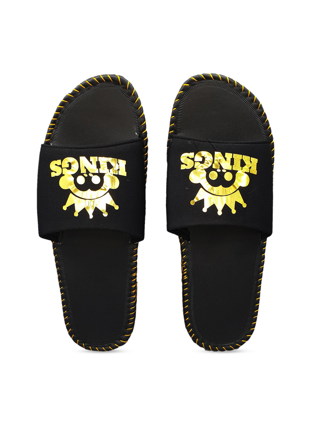 

Pampy Angel Men Black & Gold Printed Sliders