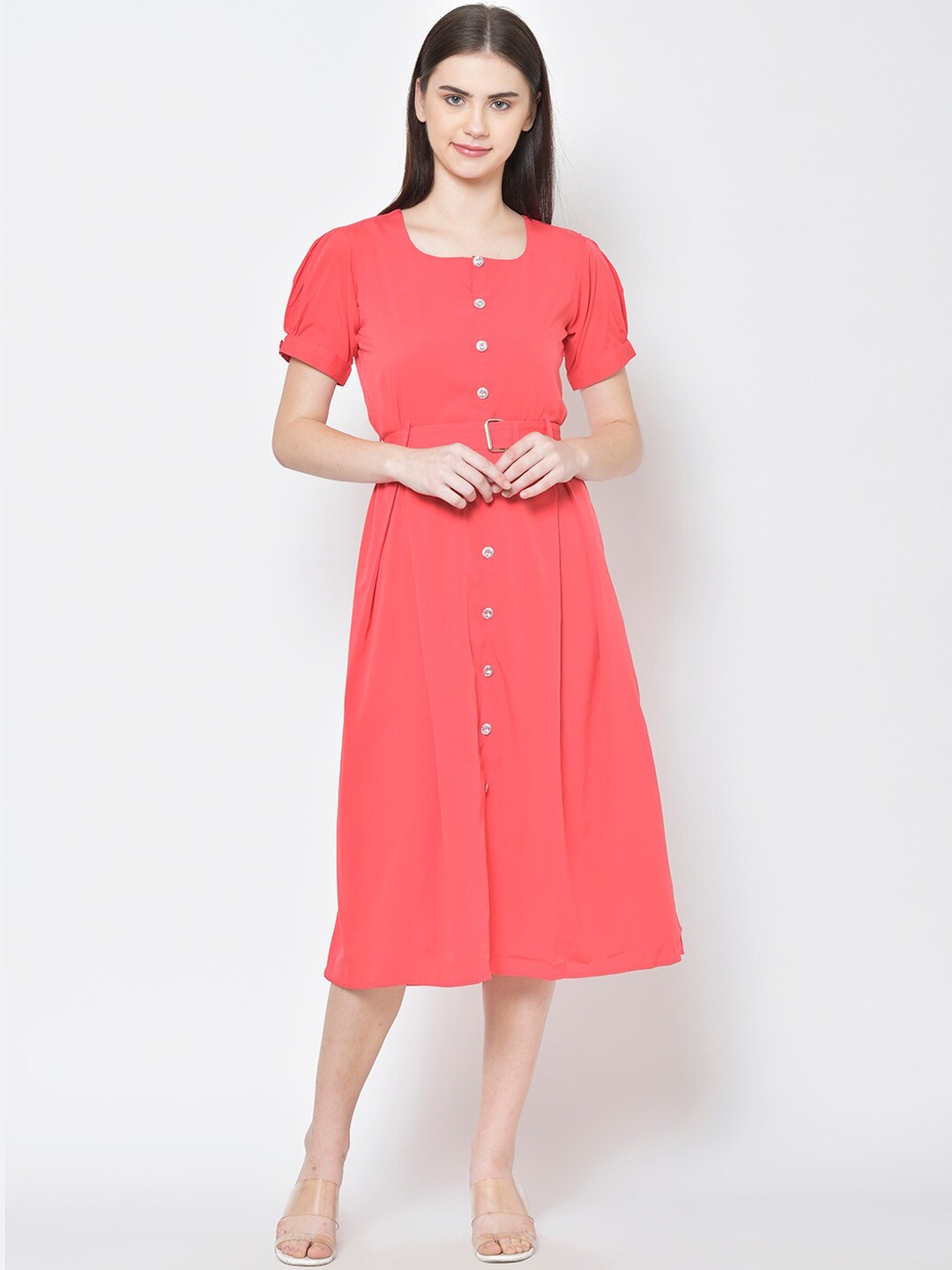 

Hapuka Women Pink Solid Fit and Flare Dress