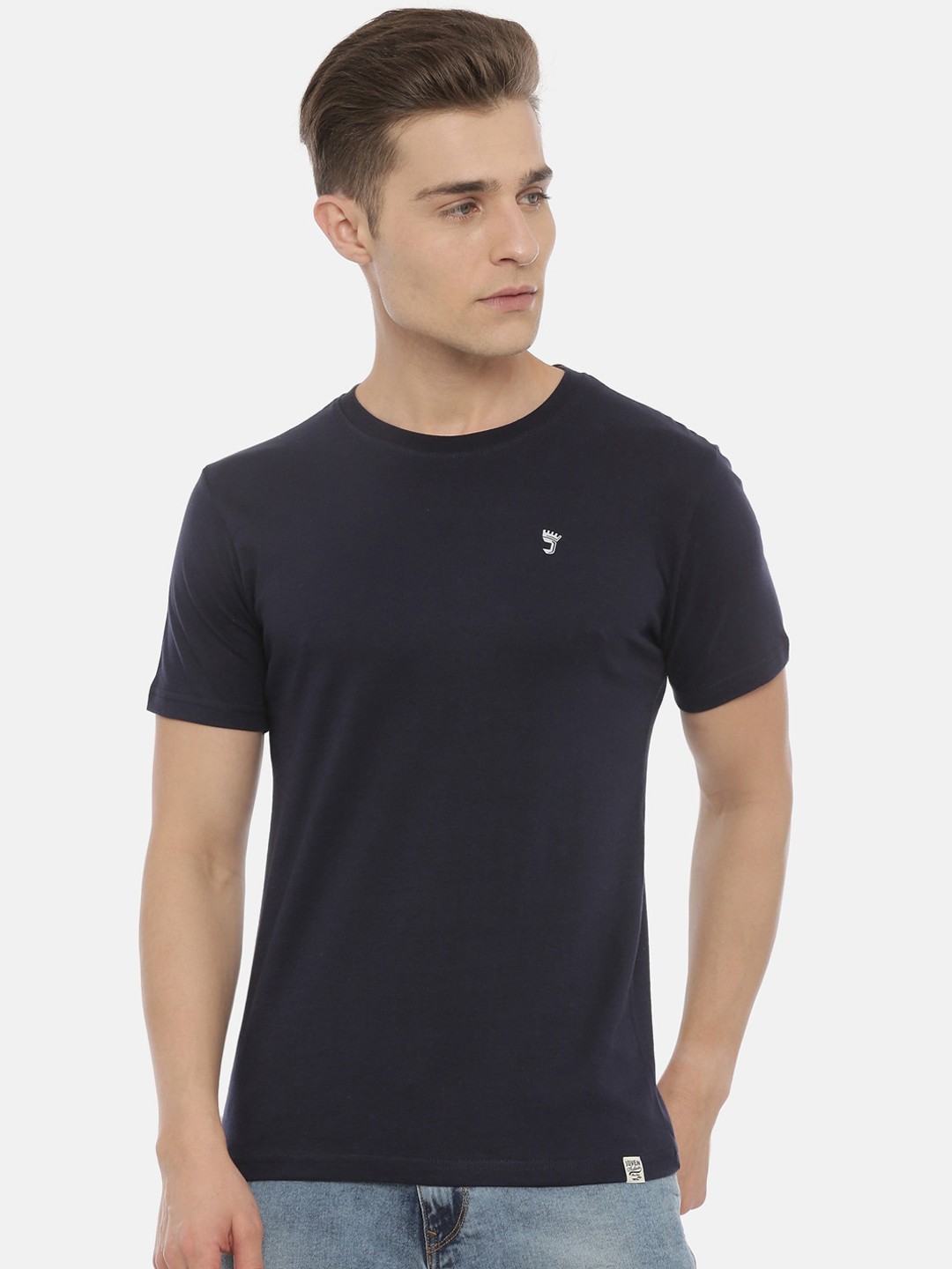 

Joven Men Navy Blue Solid Round Neck T-shirt