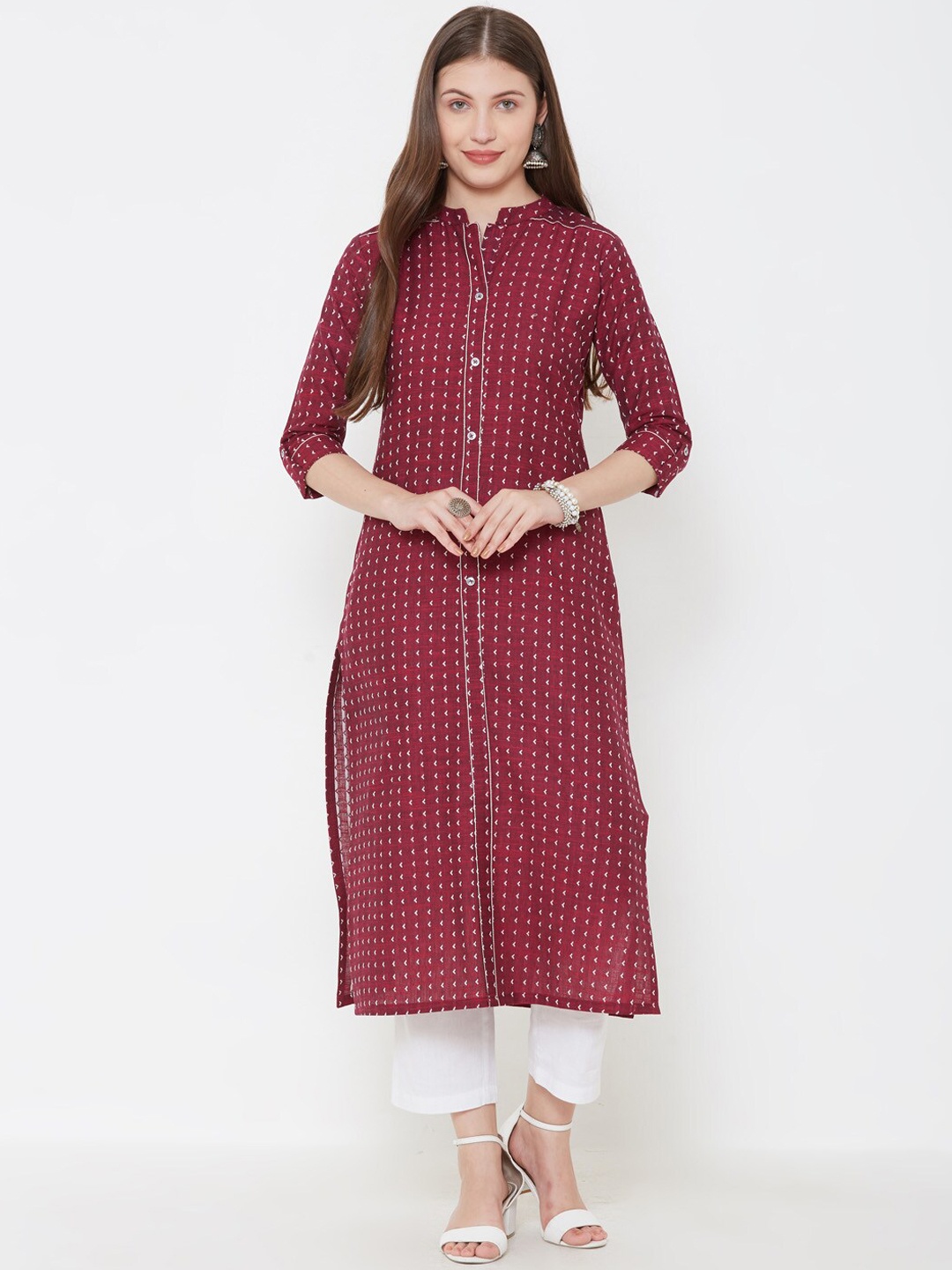 

FASHOR Women Maroon Printed A-Line Kurta