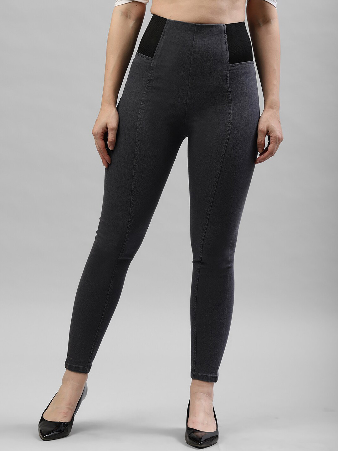 

KASSUALLY Women Grey & Black Solid Skinny-Fit Treggings