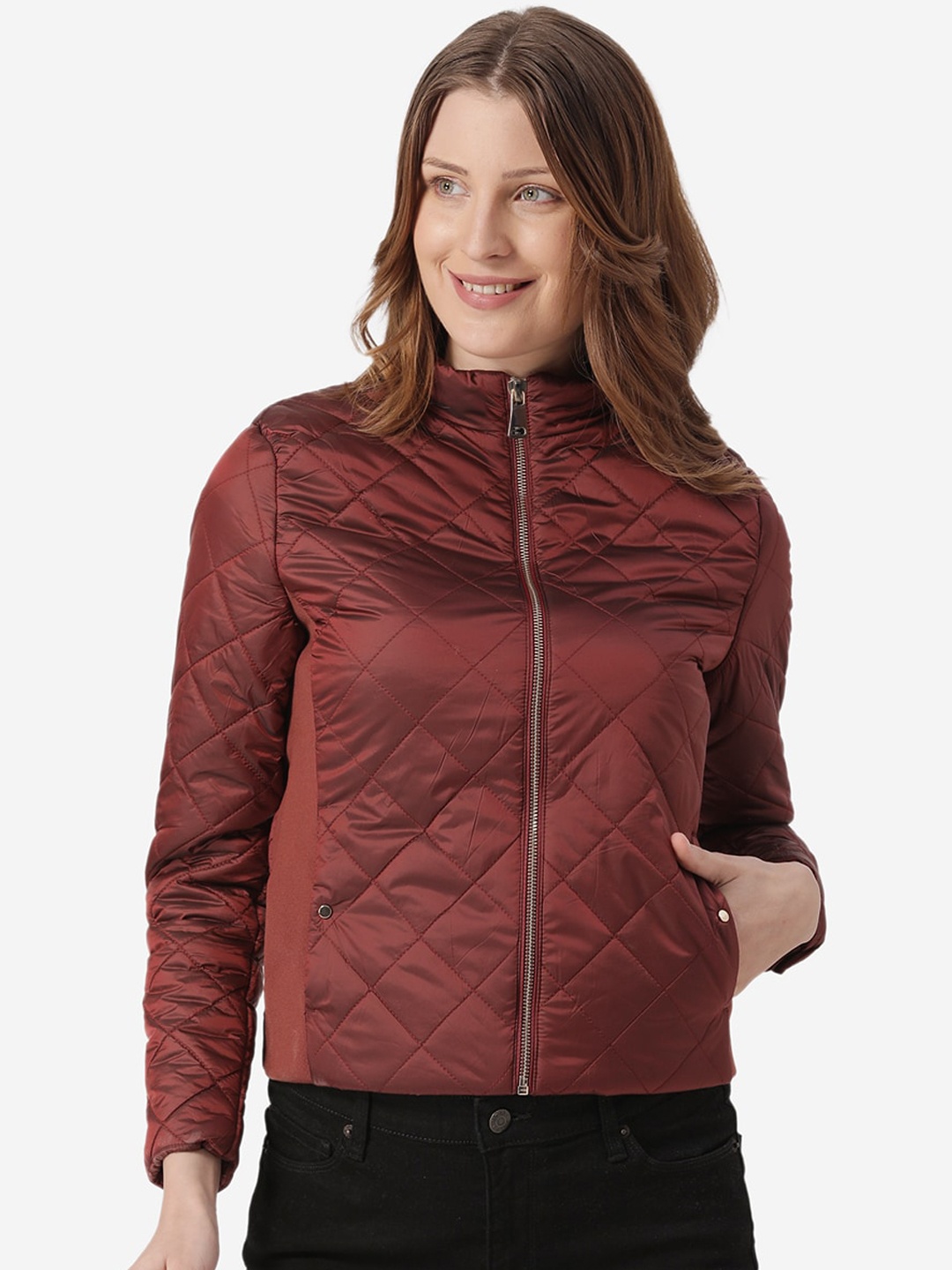 

Mode by Red Tape Women Maroon Solid Quilted Jacket