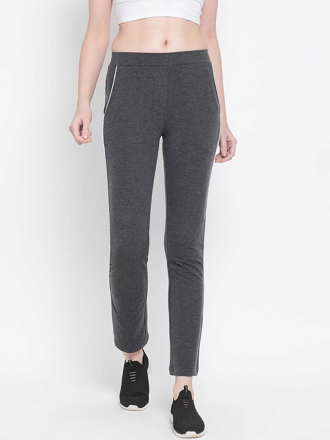 

PERFKT-U Women Charcoal Grey Solid Straight-Fit Track Pants