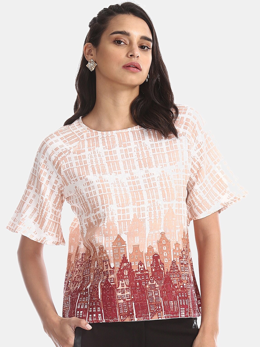 

Bronz Women Cream-Coloured Printed Top
