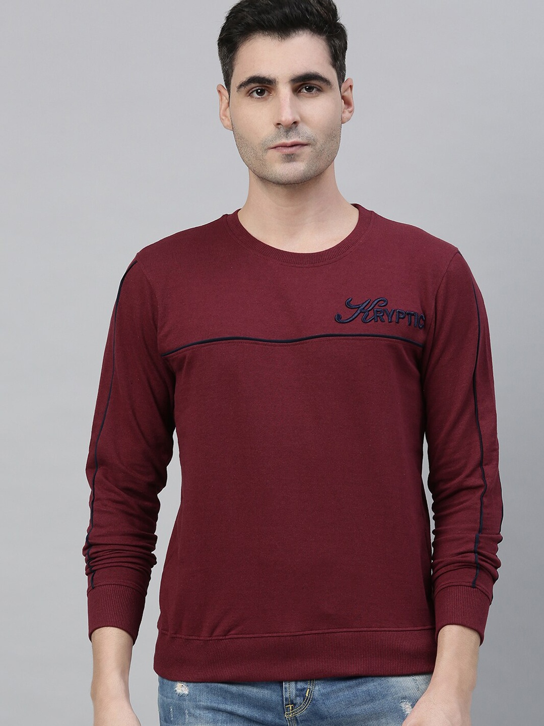 

Kryptic Men Maroon Solid Sweatshirt