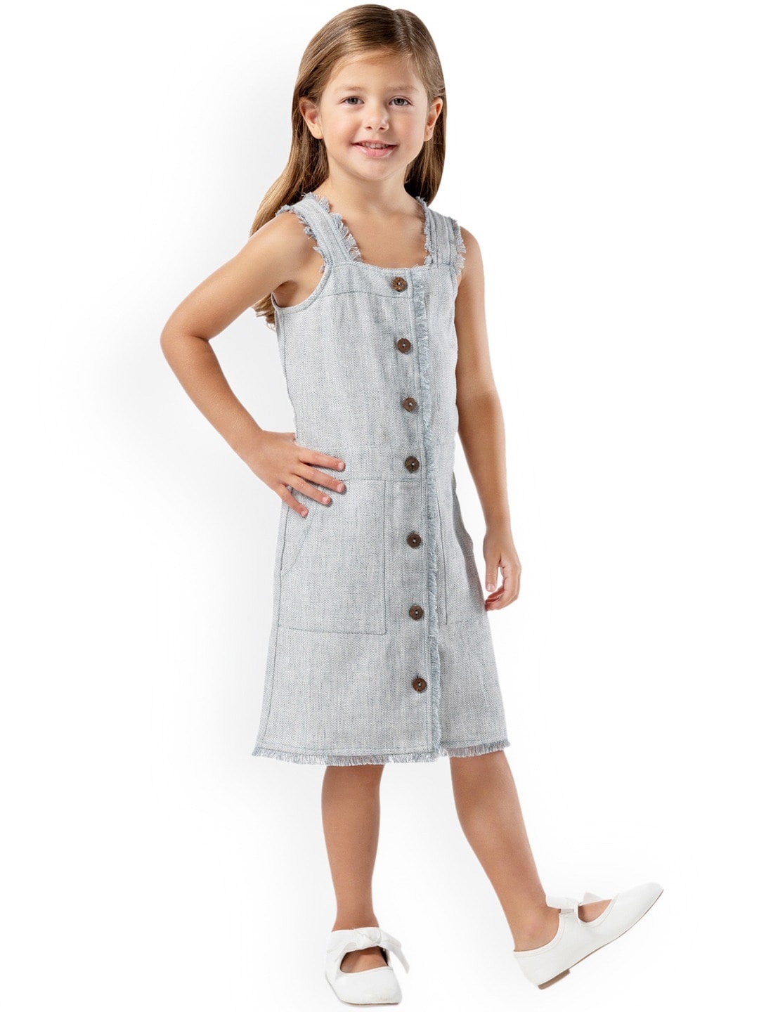 

Cherry Crumble Girls Grey Solid Pinafore Dress
