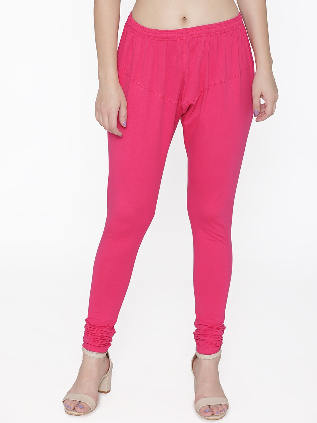 

N-Gal Women Pink Solid Churidar Leggings