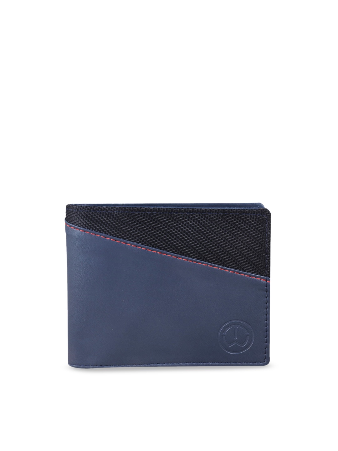 

TnW Men Blue & Black Colourblocked Two Fold Wallet
