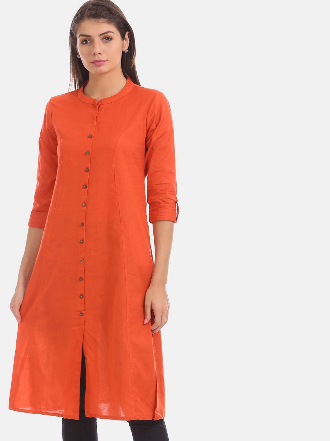 

Karigari Women Orange Solid A-Line Kurta