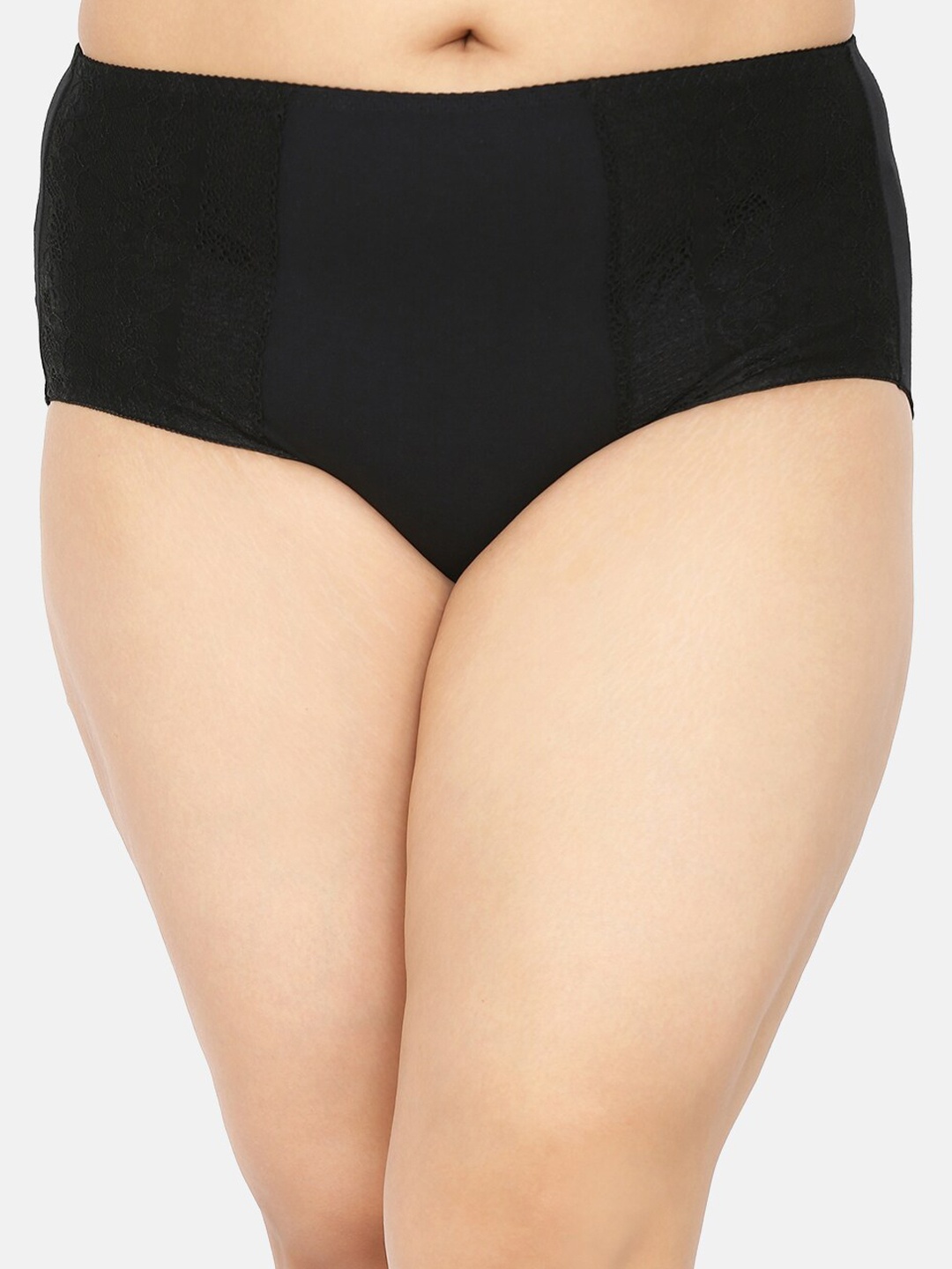 

Curvy Love Plus Size Women Black Lace Self Design Knitted Hipster Briefs CLU-03 BLACK-C20