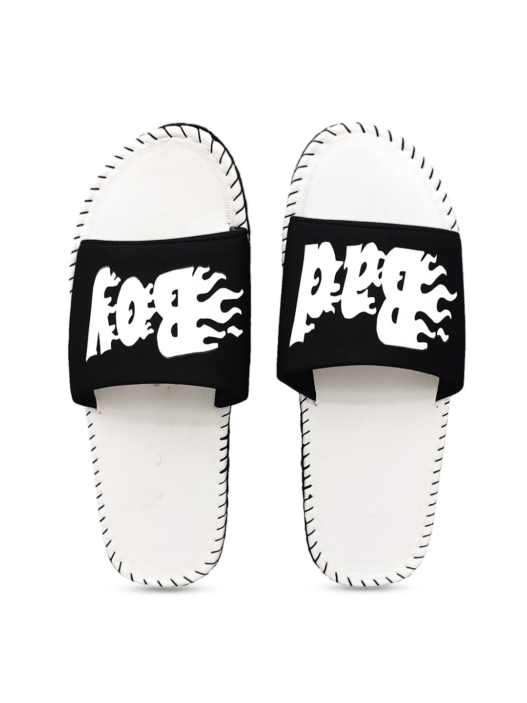 

Pampy Angel Men Black & White Printed Fire Badboy Sliders