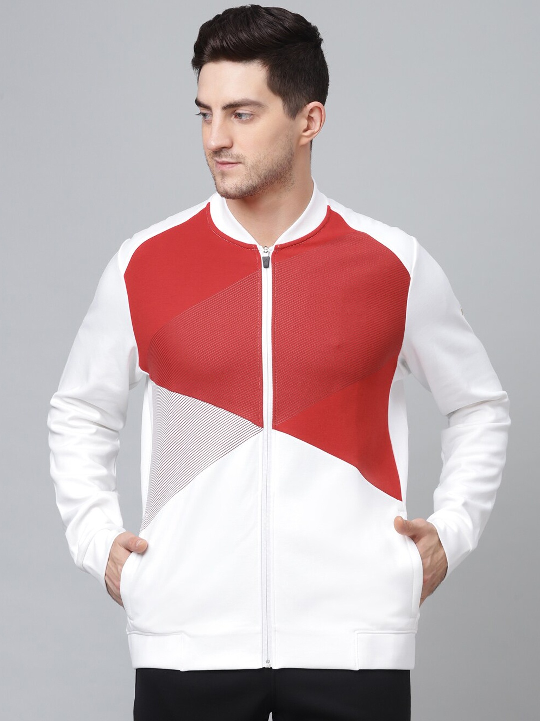 

ASICS Men White & Red Colourblocked TOKYO WARM UP Sporty Jacket