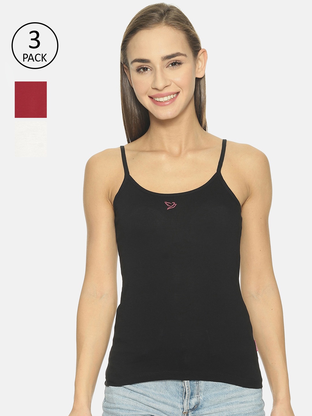 

TWIN BIRDS Women Pack Of 3 Solid Camisoles, Black