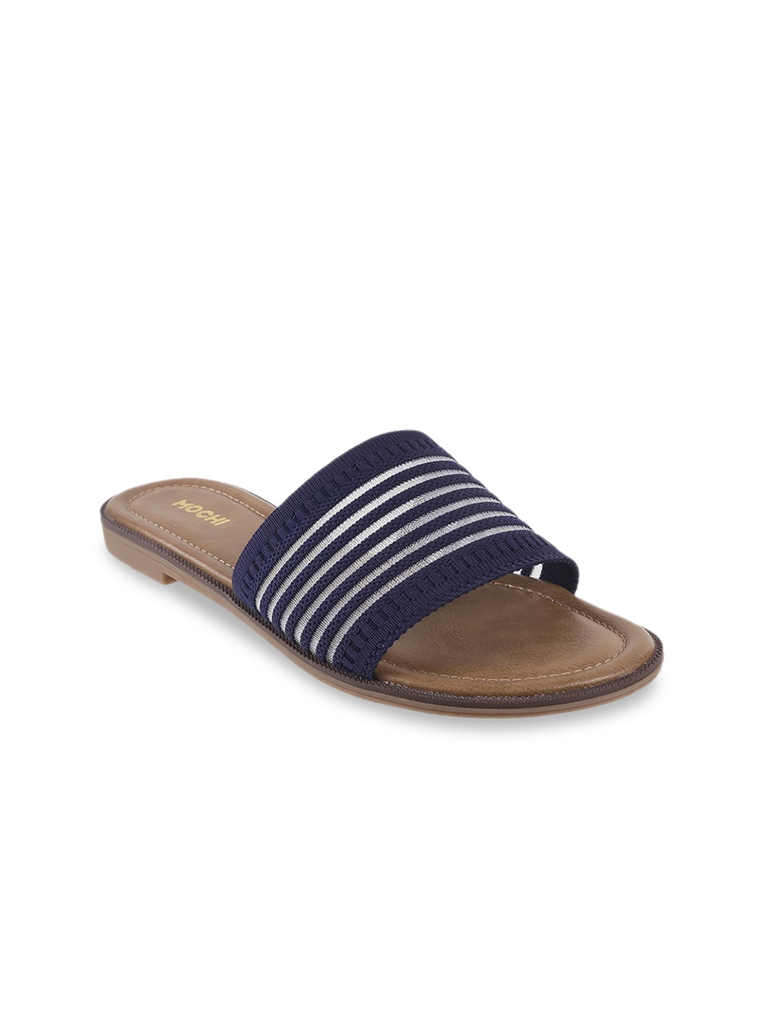 

Mochi Women Navy Blue Striped Open Toe Flats