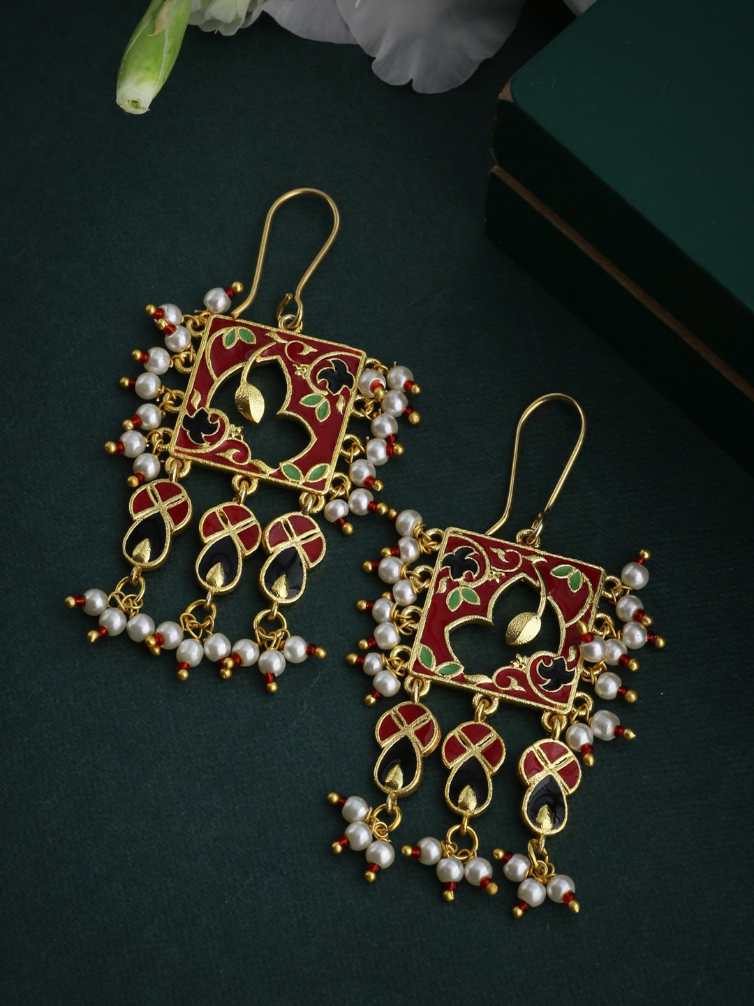 

Studio Voylla Gold Plated Enamelled Multicoloured Drop Earrings